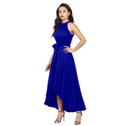 Women's Blue Polyster Solid Halter Neck Sleeveless Dress