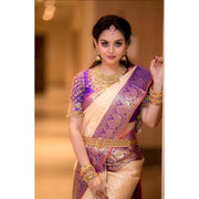 Women's Soft Lichi Silk Printed Saree With Unstitched Blouse 5.5Mtr (Purple)