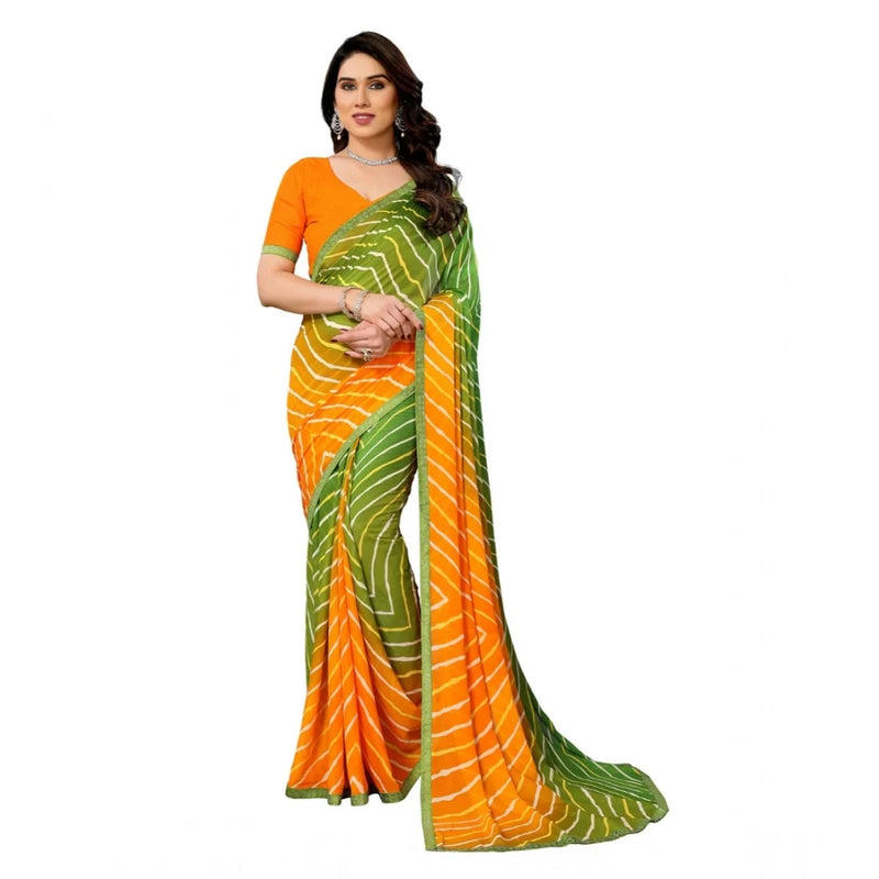 Women's Georgette Printed Saree With Unstitched Blouse 5.5Mtr (Green and Orange mix)