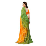 Women's Georgette Printed Saree With Unstitched Blouse 5.5Mtr (Green and Orange mix)
