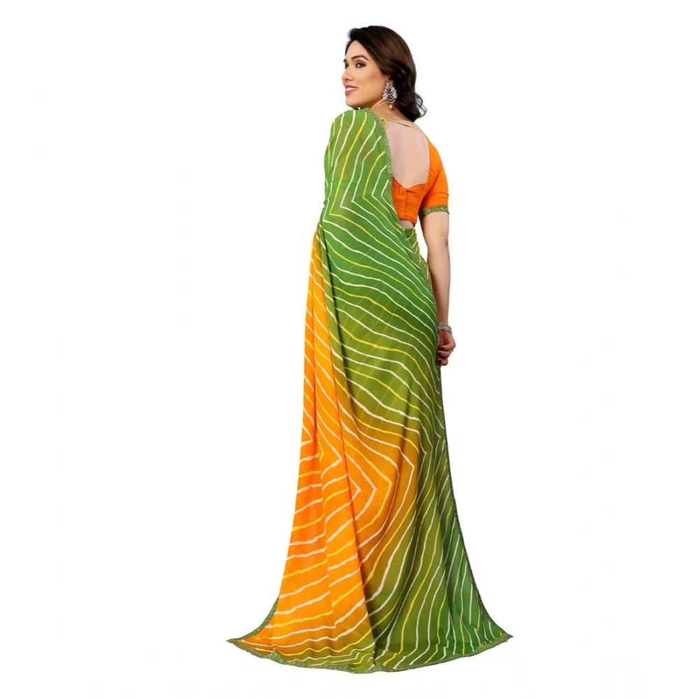 Women's Georgette Printed Saree With Unstitched Blouse 5.5Mtr (Green and Orange mix)