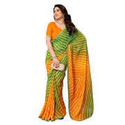 Women's Georgette Printed Saree With Unstitched Blouse 5.5Mtr (Green and Orange mix)