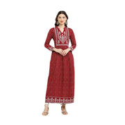 Women's Casual Rayon Full Sleeve Printed Kurti - Maroon