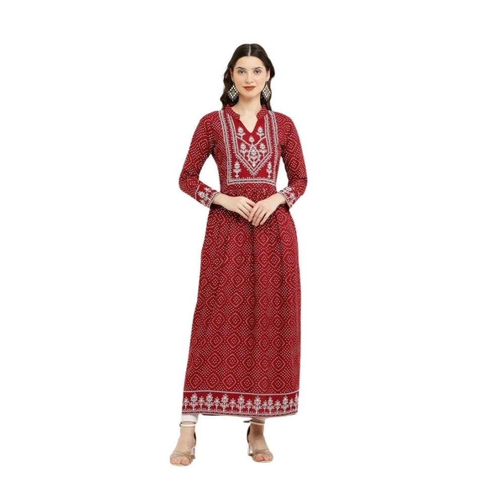 Women's Casual Rayon Full Sleeve Printed Kurti - Maroon