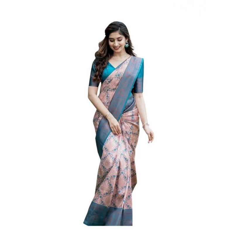 Women's Soft Lichi Silk Printed Saree With Unstitched Blouse 5.5Mtr