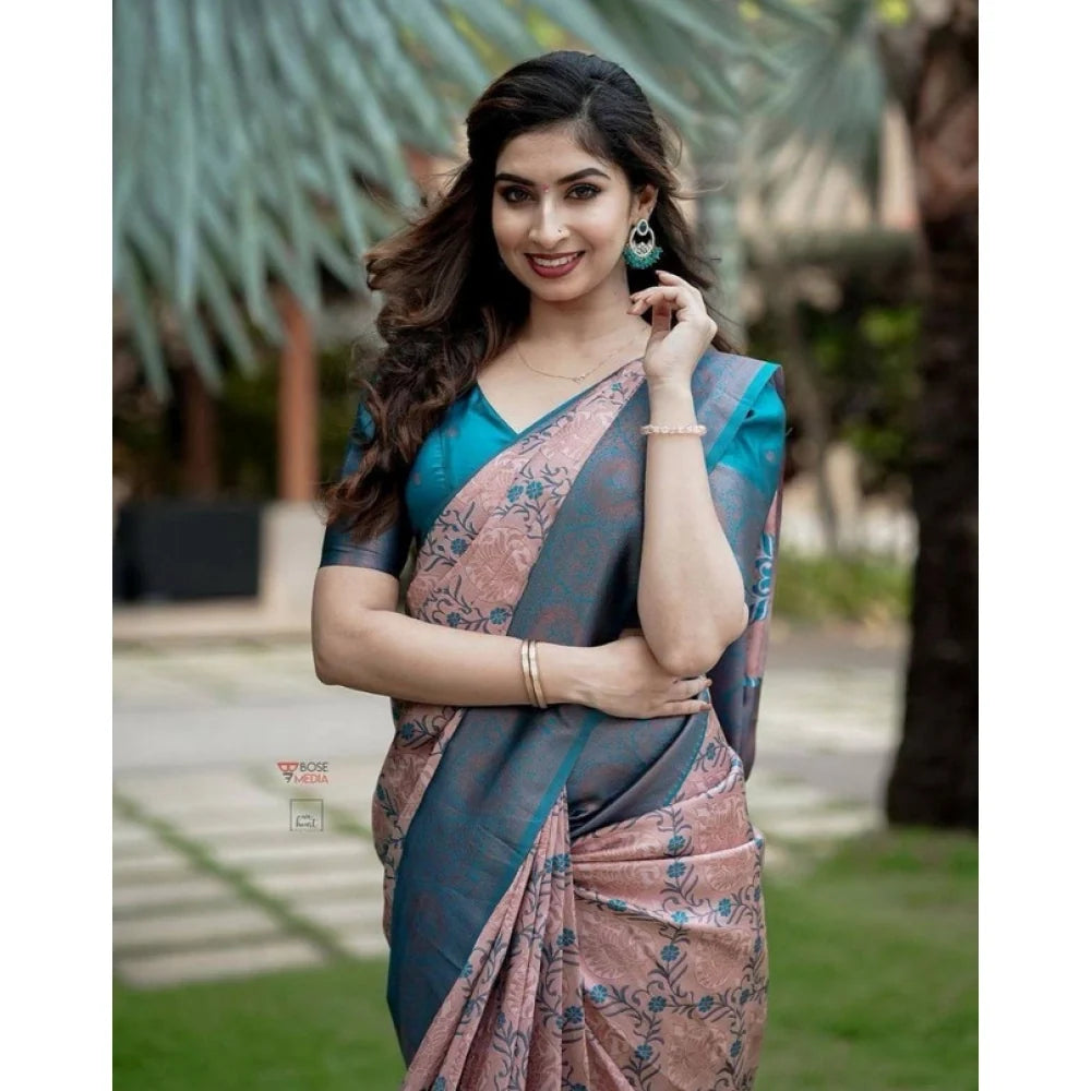 Women's Soft Lichi Silk Printed Saree With Unstitched Blouse 5.5Mtr