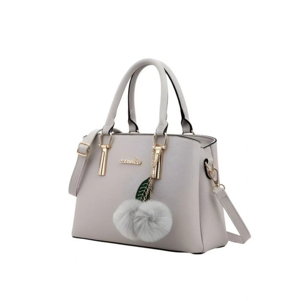 Women's Grey PU Leather Solid Shoulder Zipper Handbag