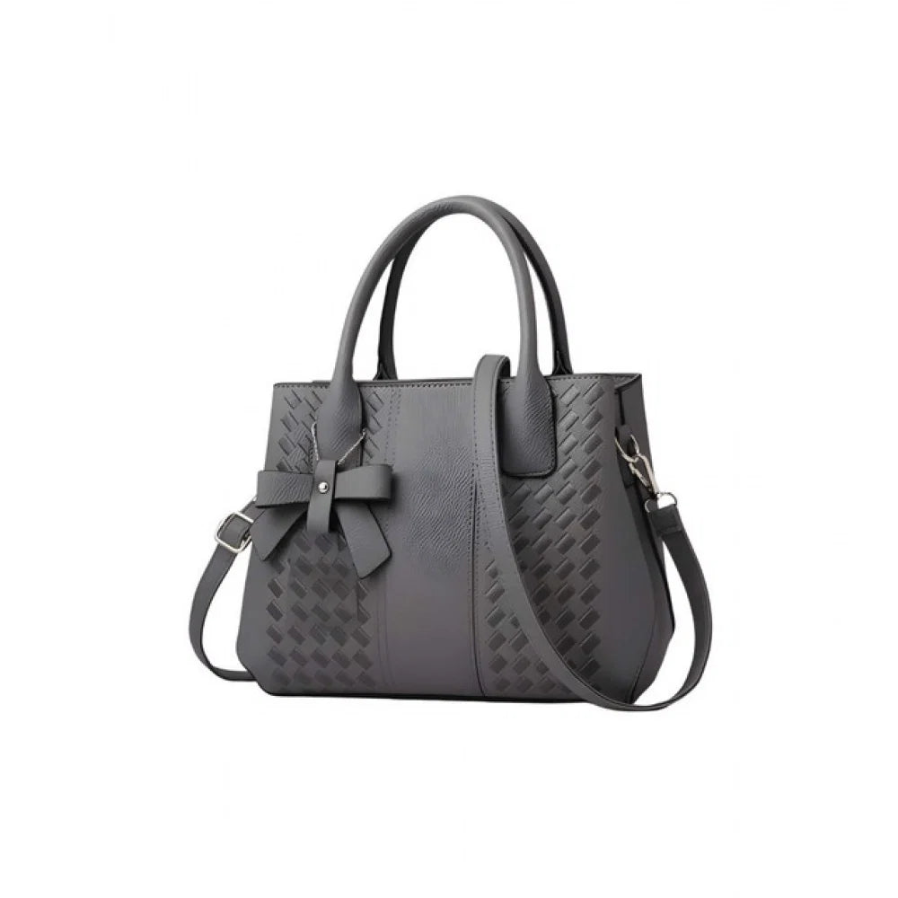 Women's Grey PU Leather Shoulder Handbag with Zip Closure