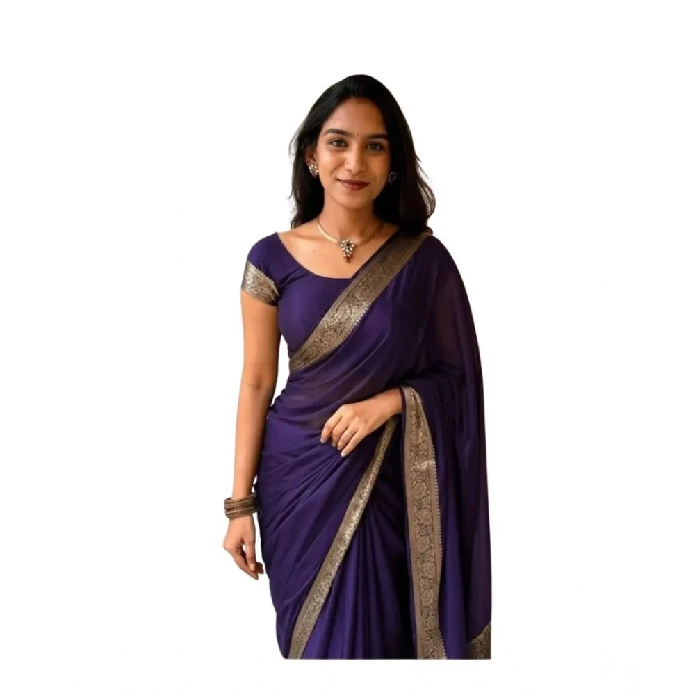 Women's Silk Printed Saree With Unstitched Blouse 5.5Mtr  (Purple)