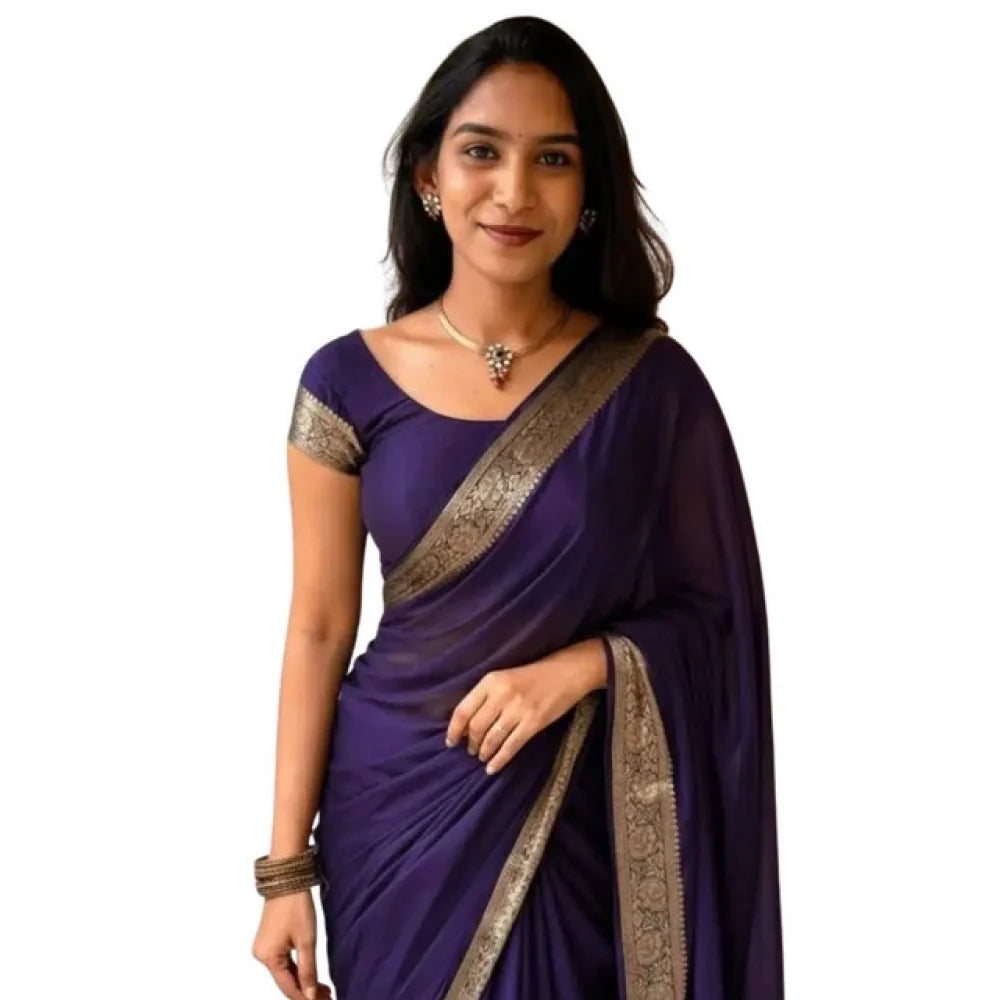 Women's Silk Printed Saree With Unstitched Blouse 5.5Mtr  (Purple)