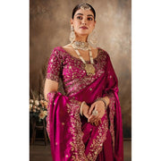 Women's Silk Embroidered Saree With Unstitched Blouse 5.5Mtr (Maroon)