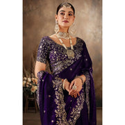 Women's Silk Embroidered Saree With Unstitched Blouse 5.5Mtr (Maroon)