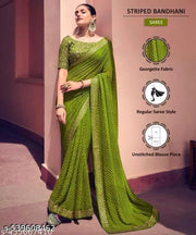 Bandhani Printed saree with Banarasi Lace Border and with unstitched blouse piece New Arrival Latest Georgette Printed Saree Fancy Women's Designer Saree Trending Saree Bollywood Saree daily use saree, fancy saree, naye design of saree nai design of saree