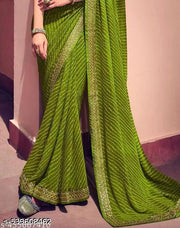 Bandhani Printed saree with Banarasi Lace Border and with unstitched blouse piece New Arrival Latest Georgette Printed Saree Fancy Women's Designer Saree Trending Saree Bollywood Saree daily use saree, fancy saree, naye design of saree nai design of saree